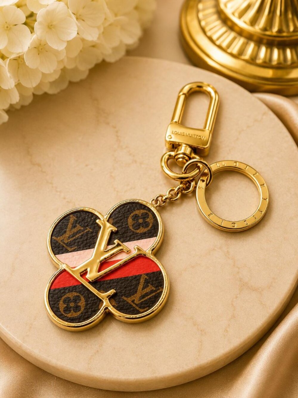 Authentic Louis Vuitton Monogram Flower Bag Charm & Key Holder